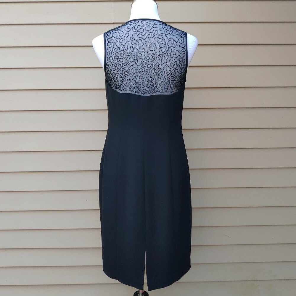 Jones New York Black Sheath Cocktail Dress Beaded Illusion Neckline Sleeveless - Picture 9 of 14